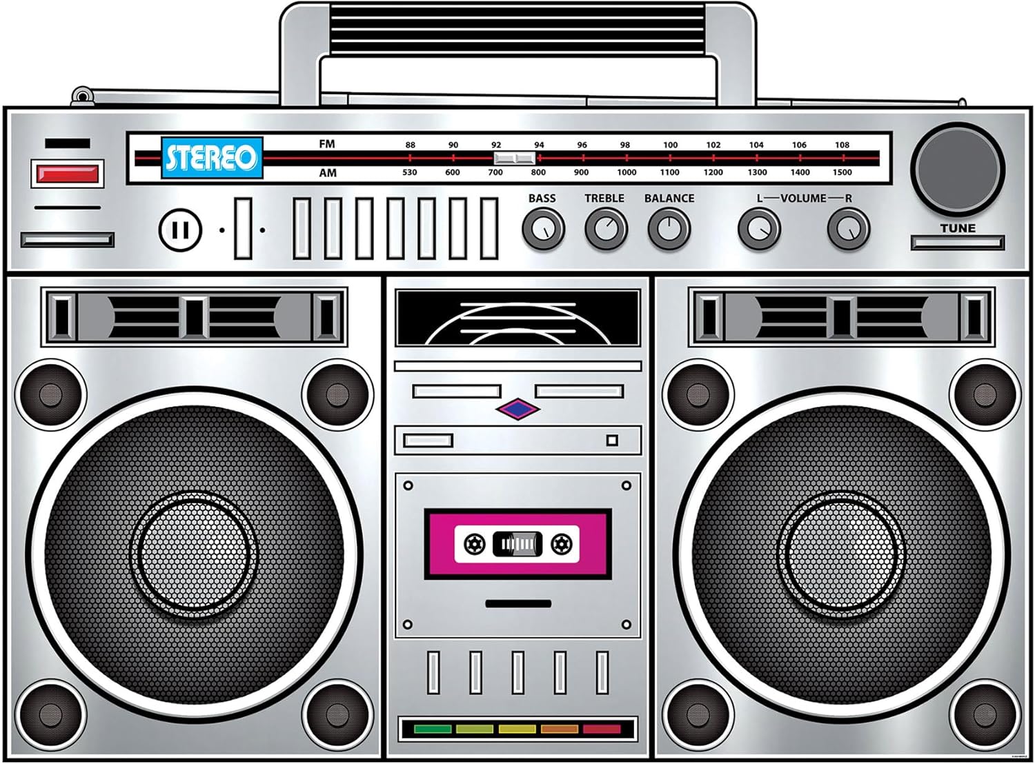 Beistle 80s Boom Box Stand-Up, Retro Metallic Cardboard Decoration, Perfect for 1980s ERAS Theme Dance Parties, Photo Booth Props, and Throwback Events, Large 3' 3¼