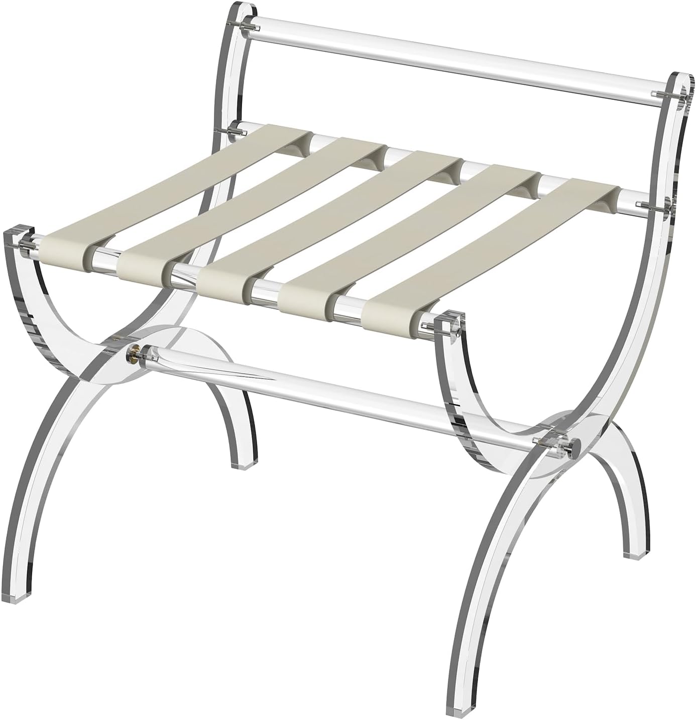 Byingo Acrylic Luggage Rack with High Back Support Bar, Foldable Suitcase Stand with Leather Straps for Guest Room, Bedroom, Hotel, Holds Up to 50-100 lb, Modern, Portable, Easy to Use, Heavy-Duty