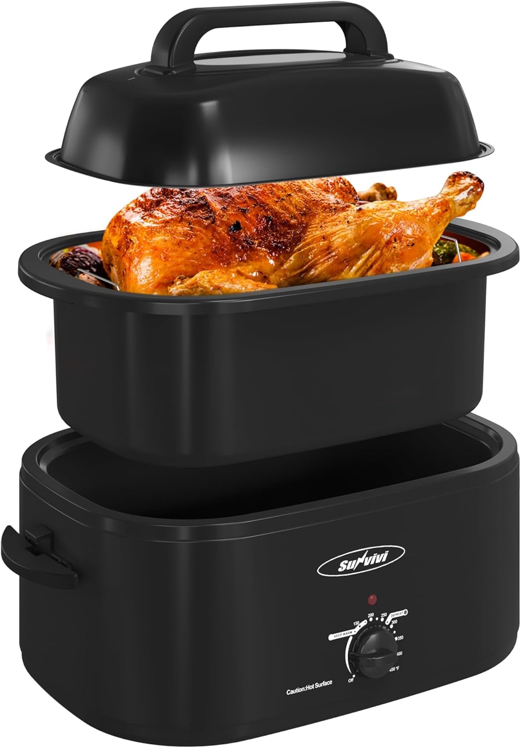 Sunvivi 28 Quart Electric Roaster Oven Turkey Roaster with Lid Electric Roasters with Removable Pan Large Roaster,Visible & Self-basting Lid, Fast Heating & Thaw/warming Setting,Silver