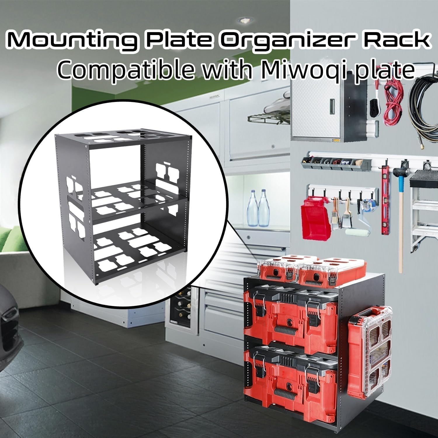 Mounting Plate Compatible with Mil.waukee Packout, Adjustable Heavy Metal material Shelf, Holds Up to 8 Boxes for Tool, Storage and Organization System