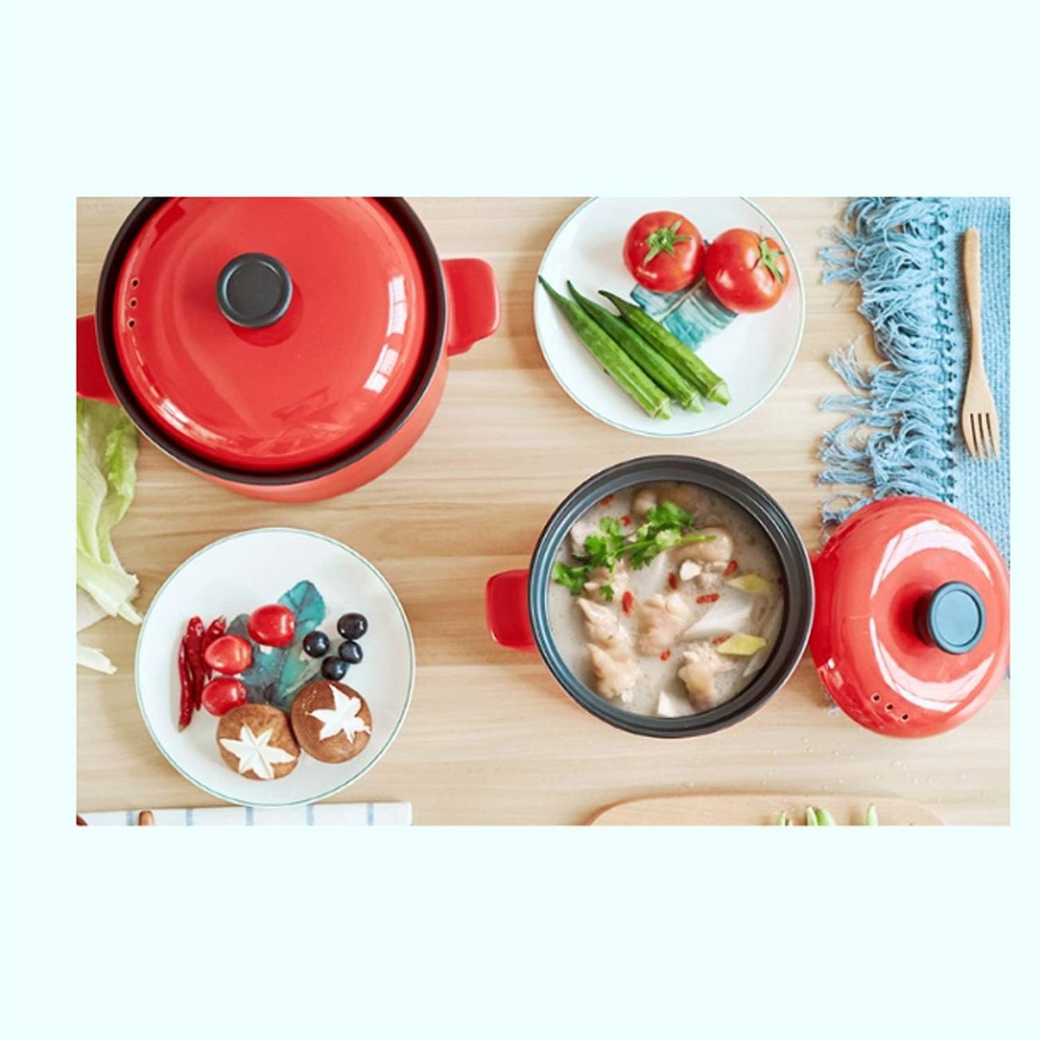Enameled Cast Iron Covered Dutch Oven, Red， Mini Casserole with Lid, Souffle Dish(32cm*18cm (12.6 * 7.1 inches))