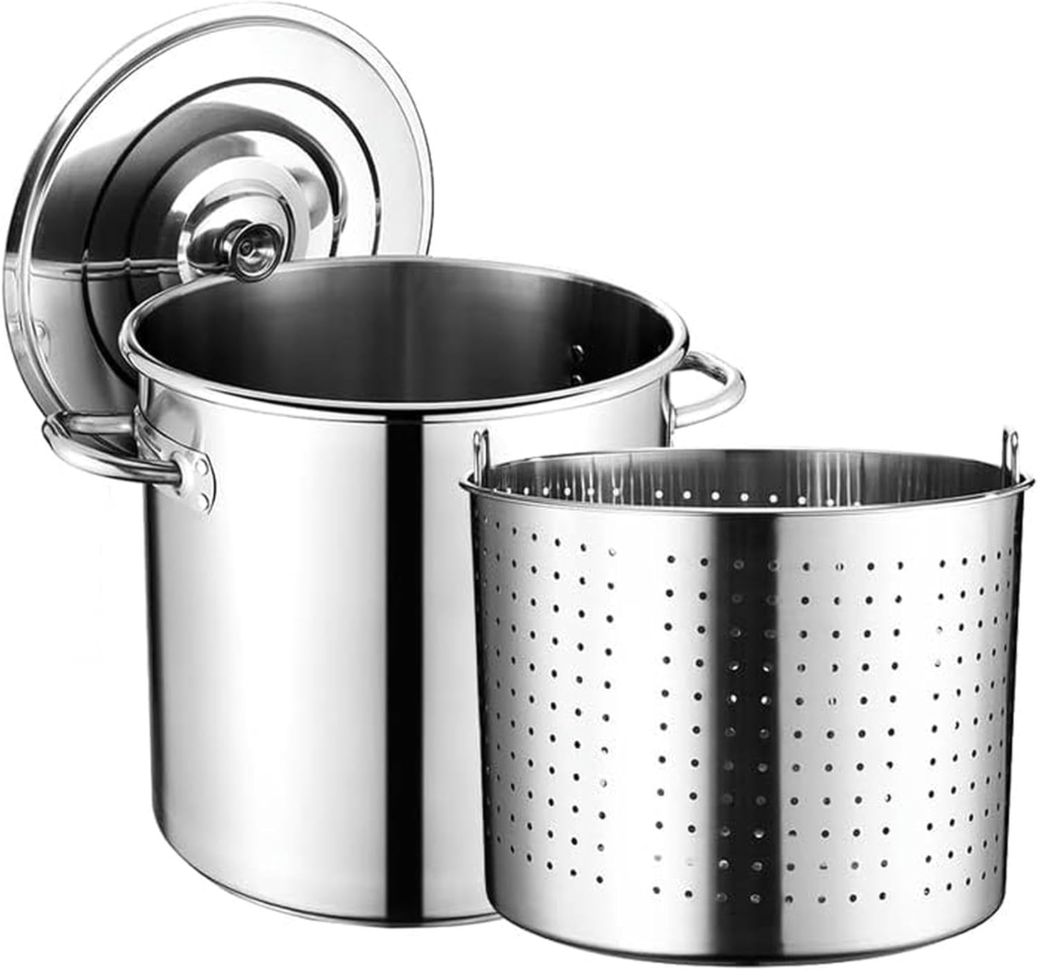 Versatile Stainless Steel Stockpot Large Cooking Stock Pot with Strainer Basket Crawfish Seafood Boiler Pot for Outdoor Cooking and Home Brewing,50L(50L)