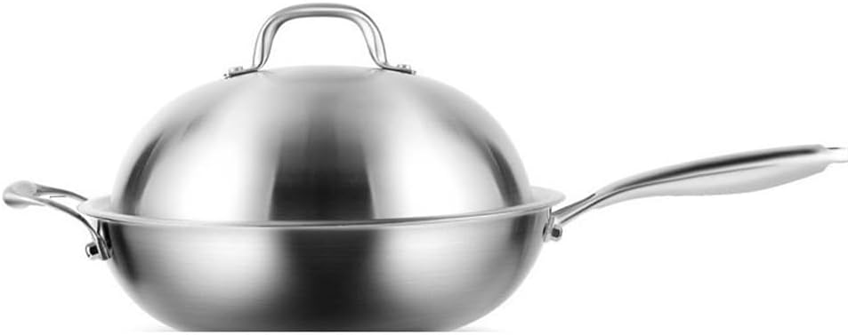 Stainless Steel Wok Uncoated Round Bottom Frying Pan Concave Gas Stove Flat Induction Cookware