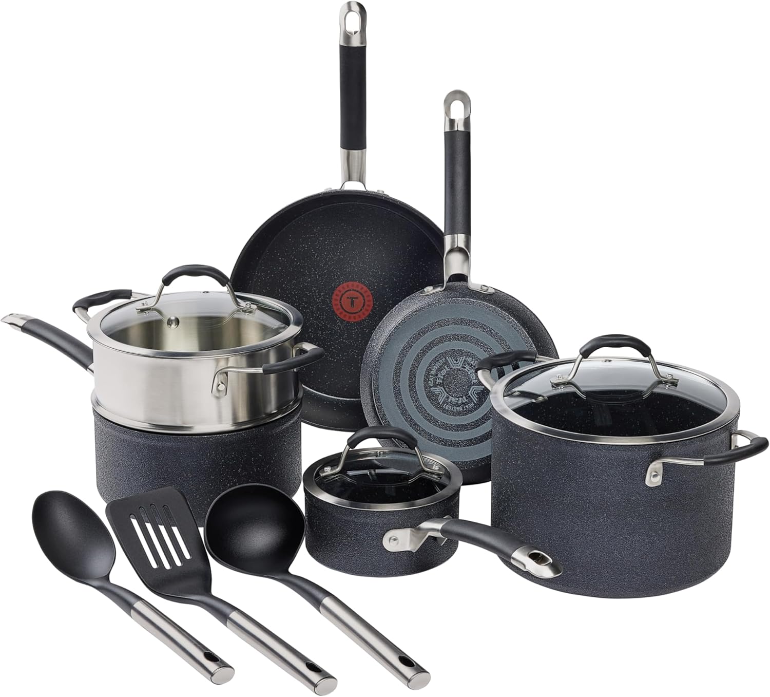 T-fal Stone Force Platinum Non Stick Fry Pan Set 2 Piece, 8 inch and 10.5 inch, Oven Broiler Safe 400°F, Cooking Frying Pans, Kitchen Skillets, Pots and Pans Set Nonstick, Dishwasher Safe, Black