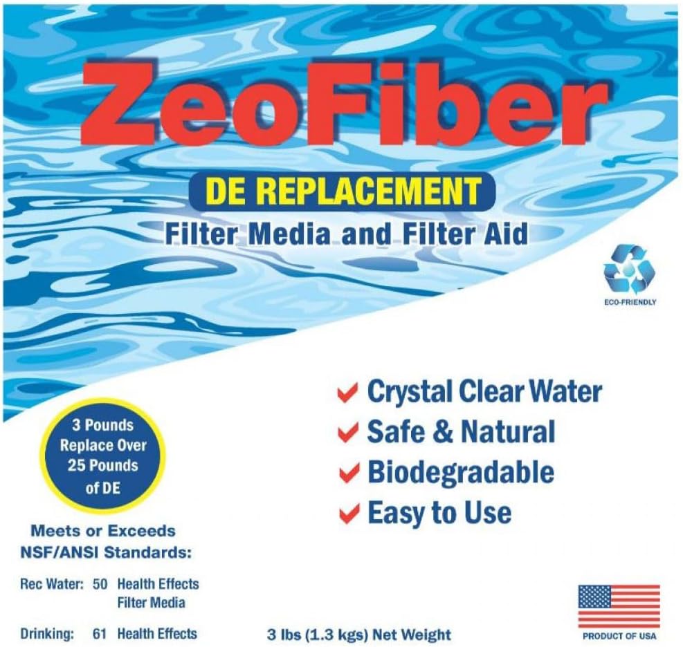 ZeoFiber 60 lb. DE Filter Replacement | Swimming Pool Green Filtration Media | Sand/Cartridge Filter Aid | Diatomaceous Earth (D.E.) Alternative for Swimming Pools | 20 Pack (Total of 60 Pounds)