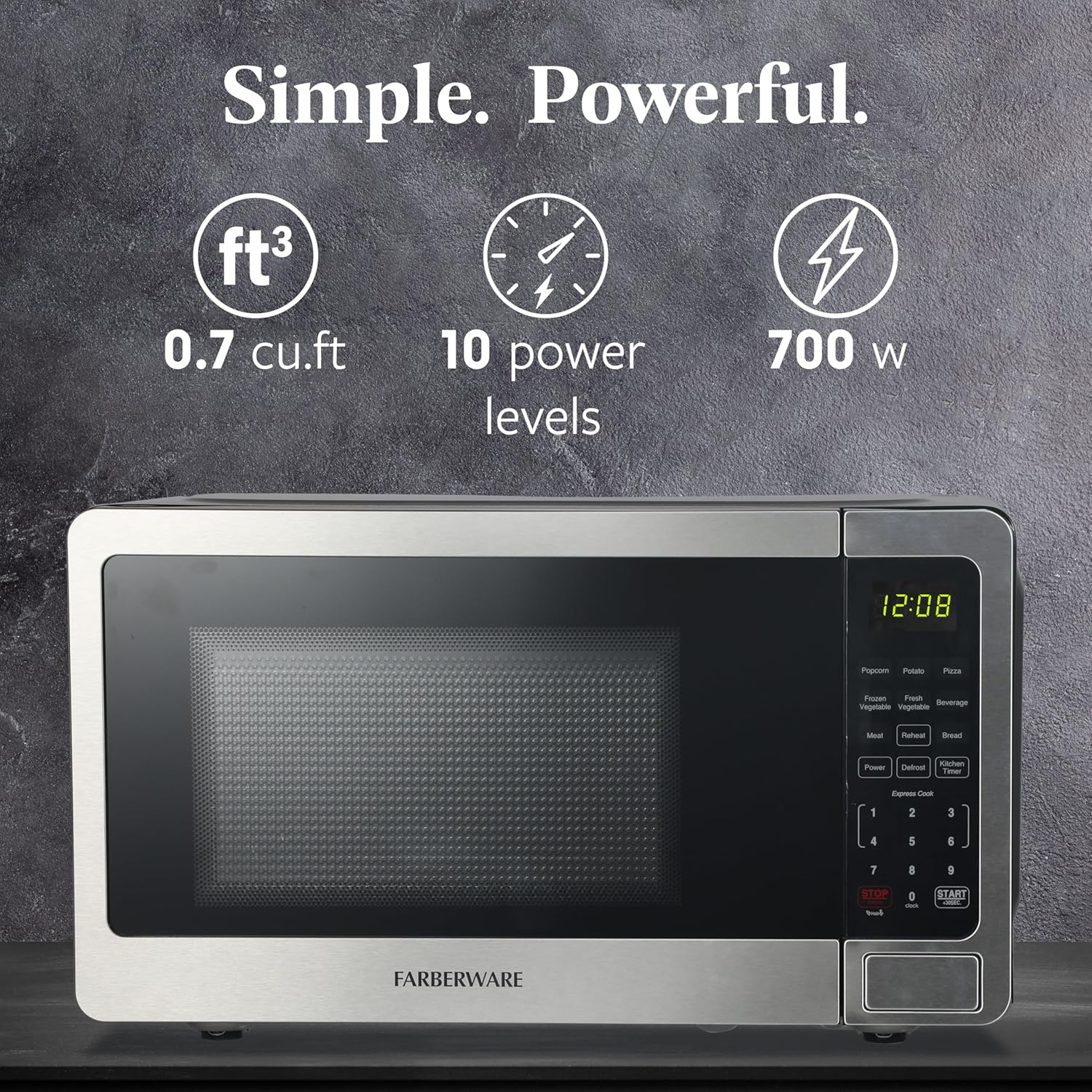 Farberware FMO07WLBKSS Microwave, 0.7 Cu. Ft, Stainless Steel