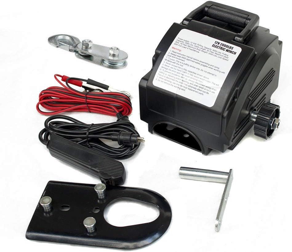 Electric Boat Winch, 12V DC Reversible Electric Trailer Winch for Boats Up to 2000Lbs, Power-in, Power-Out and Freewheel Operations for Boats with Hand Crank