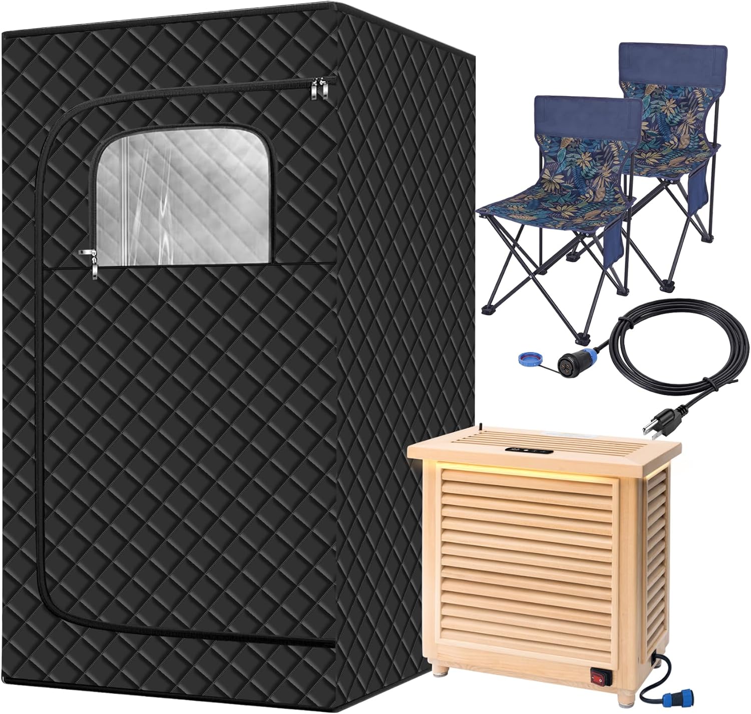 Far Infrared Home Dry Sauna Box 1-2 Person, Portable Personal Full Body Indoor Sauna for Relaxation with 1500W 110V Electric Heater,2 Folding Chair, 47.2 x 35.4 x 70.9 inches Black