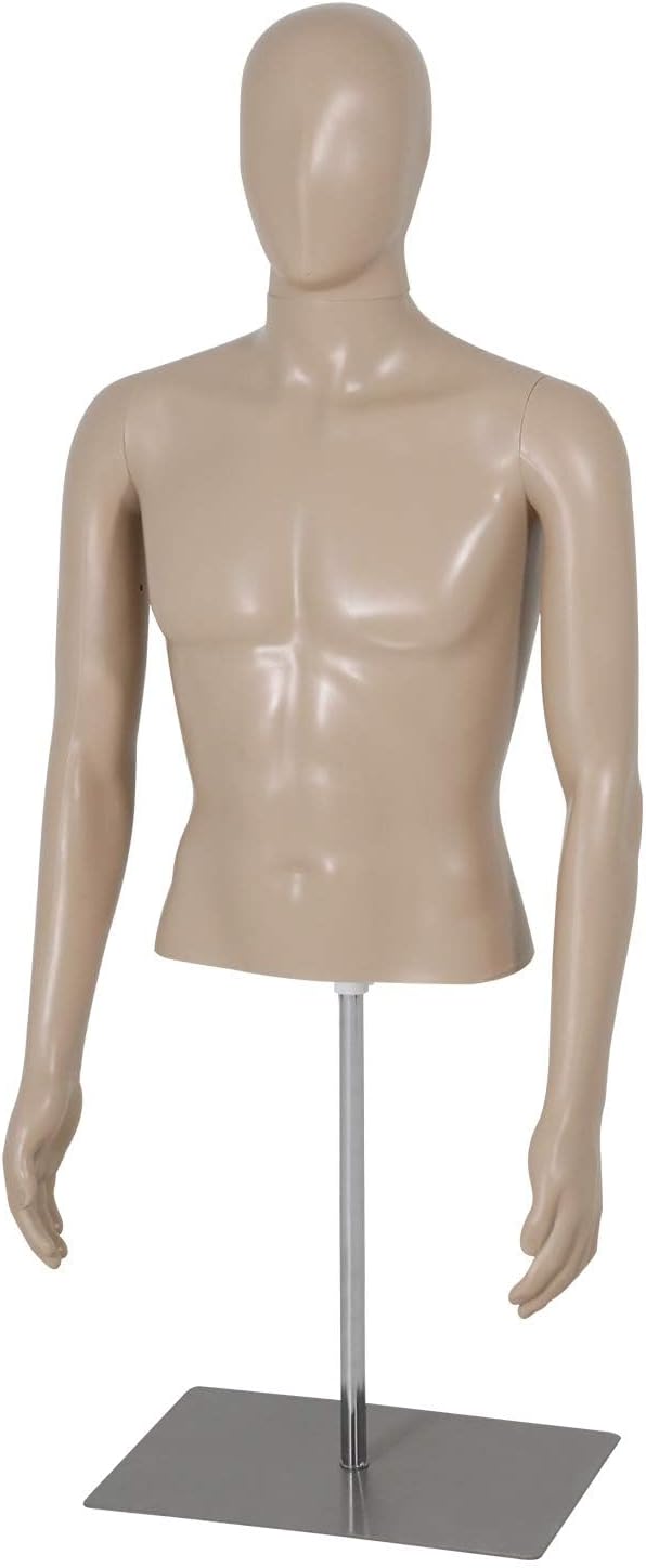 Female/Male Mannequin 39-56/42-59 Inch Height Adjustable Torso Dress Form Sewing Manikin Dress Model Stand Display Head Dress Mannequin Clothing Form Metal Base Stand (42-59Inch)