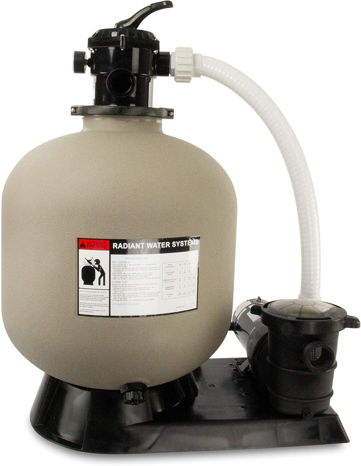 Rx Clear Radiant Complete Sand Filter System | for Above Ground Swimming Pool | Extreme Force 1 1/2 HP Pump | 22 Inch Tank | 220 lb Sand Capacity | Pools up to 26,000 Gallons