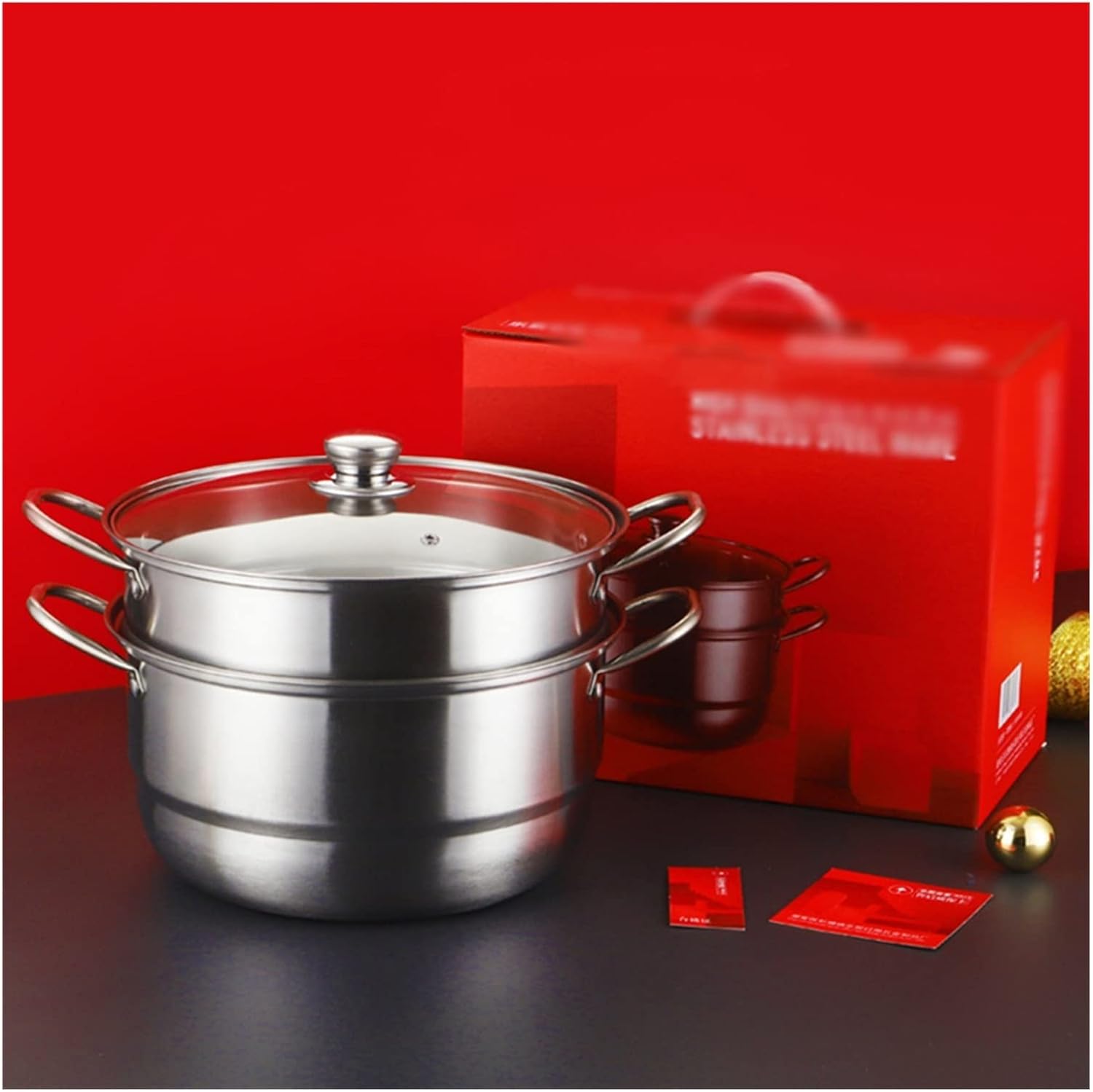 Thickened Stainless Steel Pot Two-layer Steamer Household Steaming Soup Cooking Rice Set Kitchen Cookware