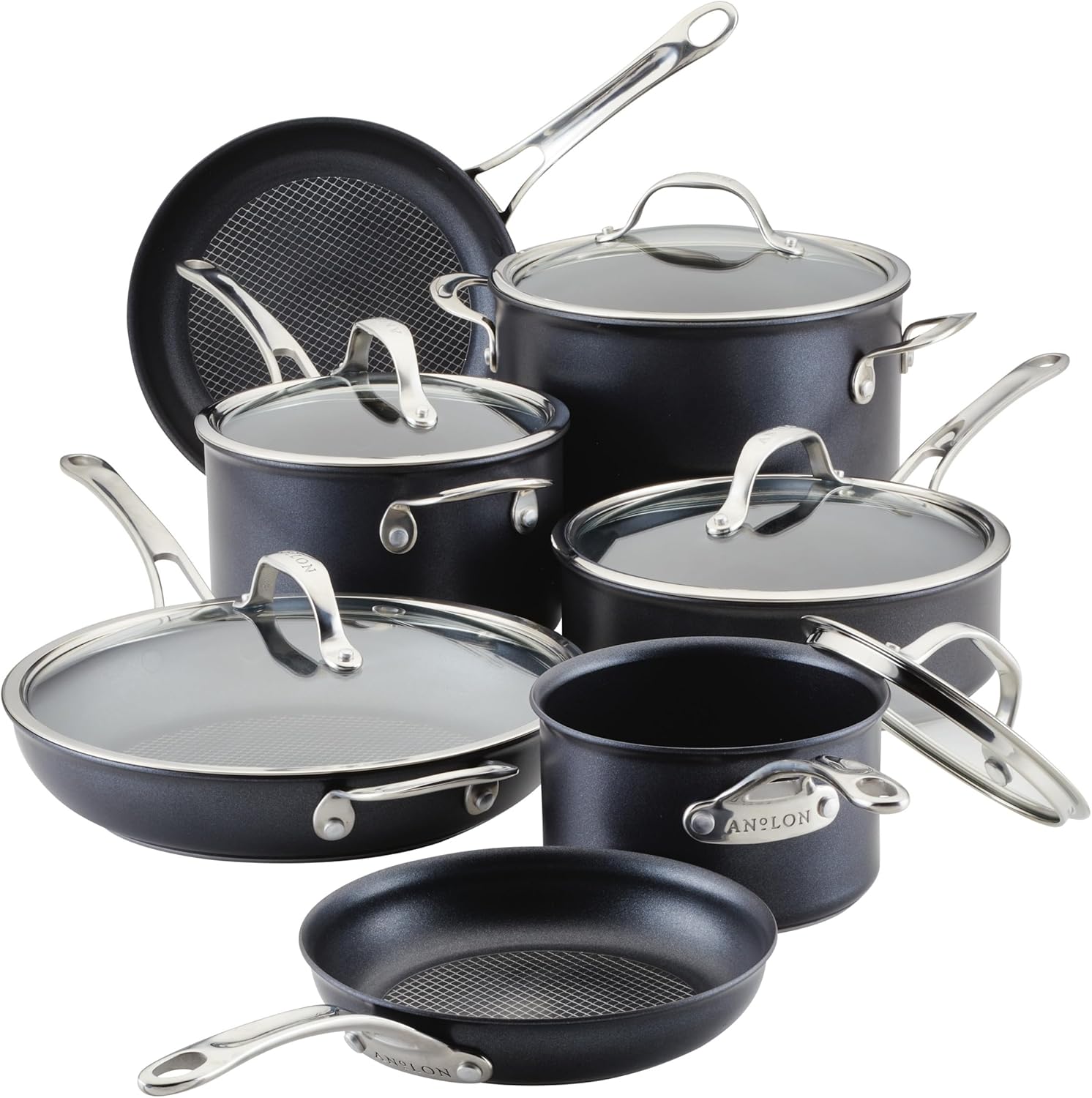 Anolon X Hybrid Nonstick Nonstick Cookware Induction Pots and Pans Set, 12 Piece - Charcoal Gray