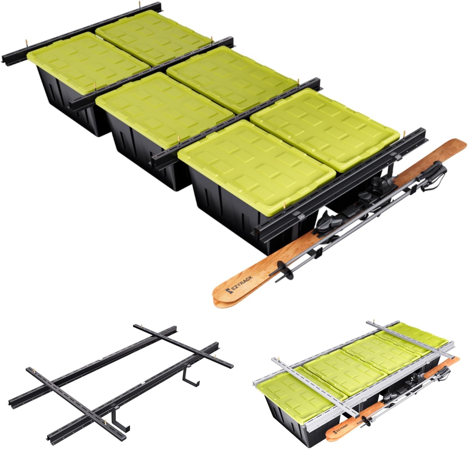 Adjustable Over Head Garage Bin Storage System Tote Lift Pro Overhead Storage Rack – Ceiling Mounted Bin Organizer System | Heavy Duty Ezy Strut & Hat Channel Design. 90