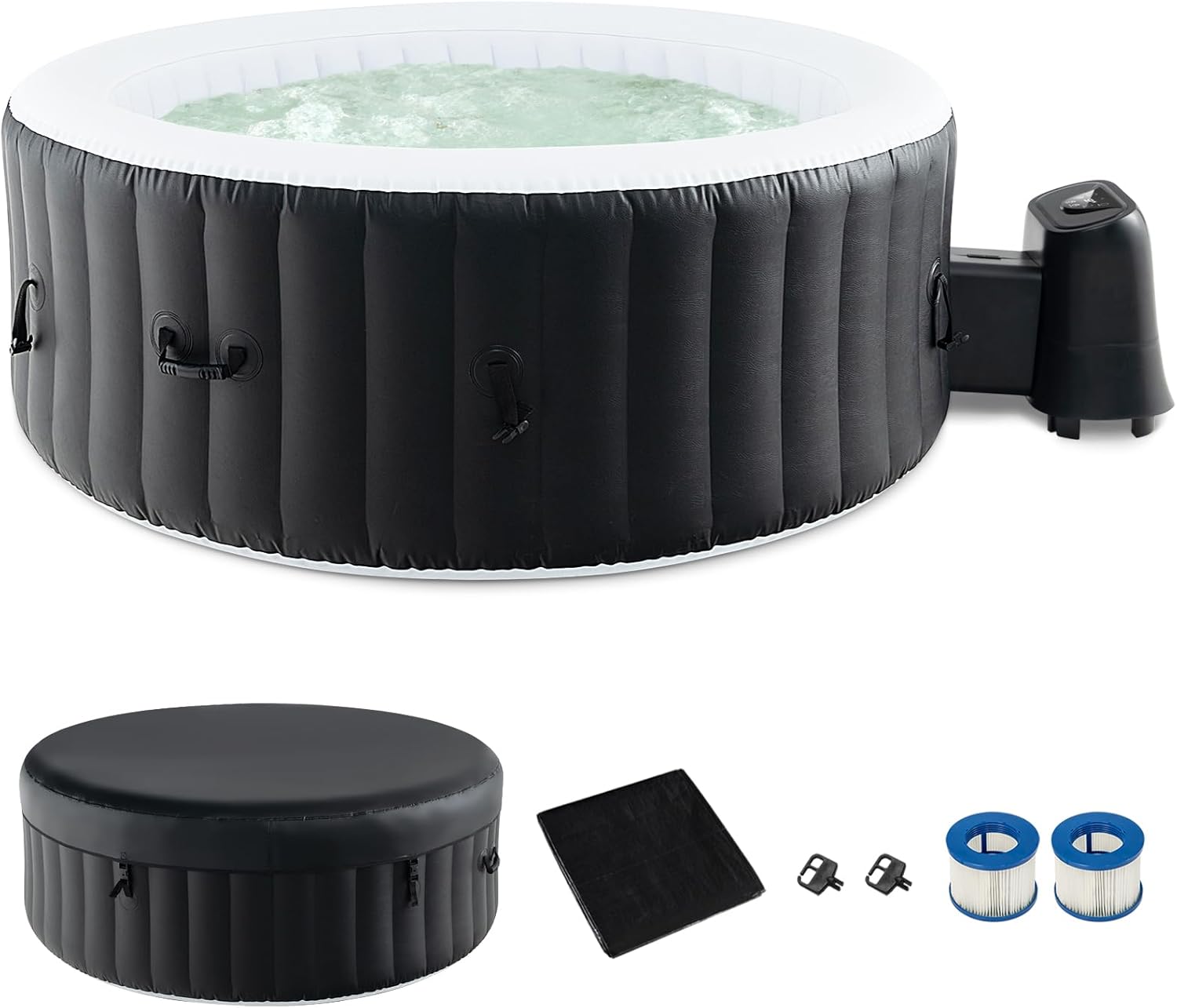 GYMAX Hot Tub, Inflatable Hot Tub with 130 Soothing Bubble Air Jets, Insulated Lockable Cover, Ground Mat & Filter Cartridges, Outdoor Blow Up Spa Tub for Backyard, Patio (Round, 2-4 Person)