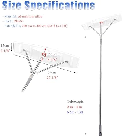 Telescoping Snow Rake Tool for Roofs & Garages, 6.6-13 ft Adjustable Poles, Lightweight 23