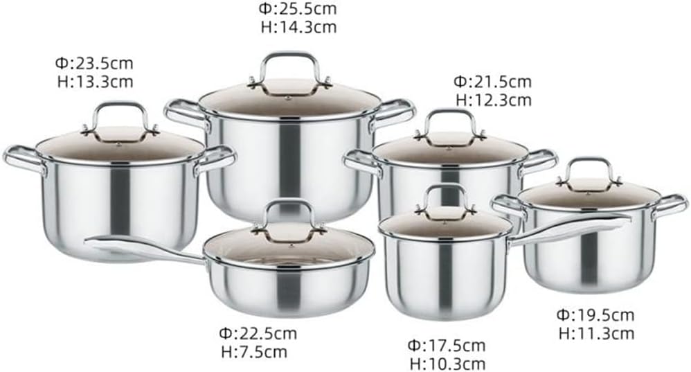 304 Stainless Steel Cookware Set 12 Piece Cookware Set Pots And Pans With Glass Lid Kitchen Cookware