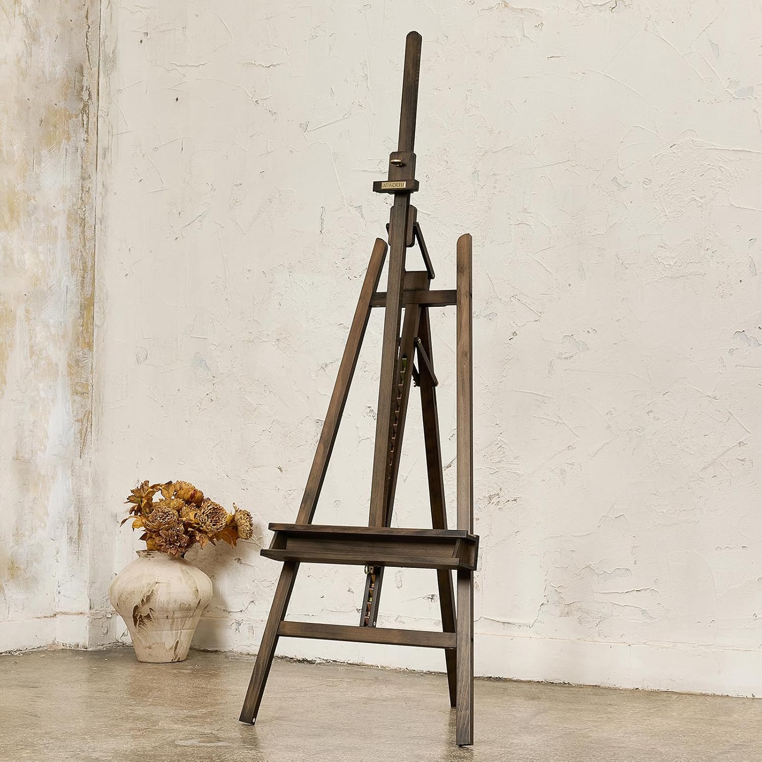 Studio Art Easel, Solid Beech Wood Artist Easel, Hold Canvas up to 48”, Adjustable A-Frame Lyre Style Painting Easel Stand with Storage Tray, Gray