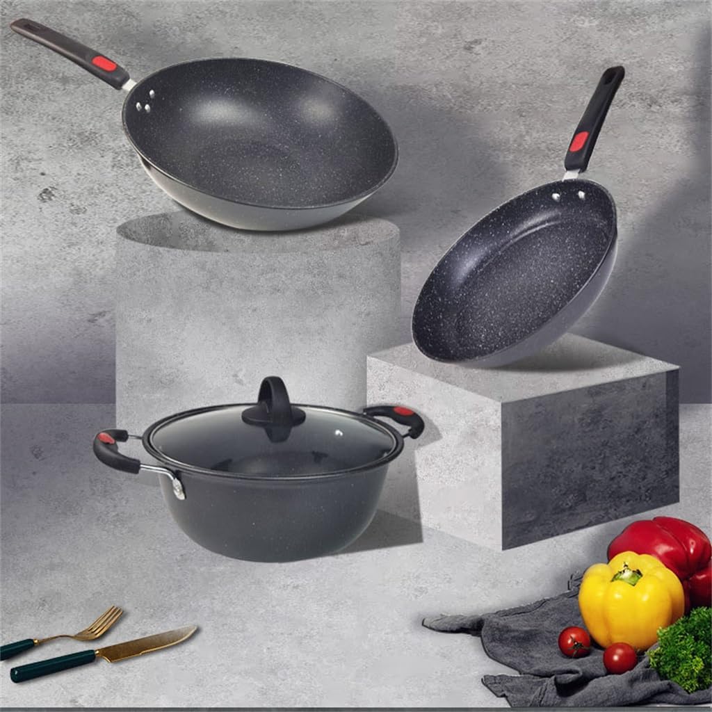 Three Set Pot Home Wok Frying Pan Soup McRice Stone Non-stick