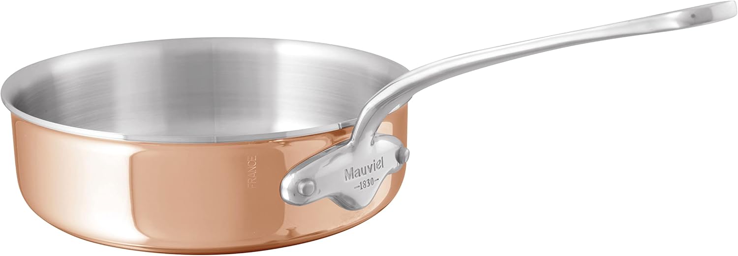 Mauviel M’6S 6-Ply Polished Copper & Stainless Steel Saute Pan With Cast Stainless Steel Handle, Suitable For All Types Of Stoves, 3.2-qt, Made in France
