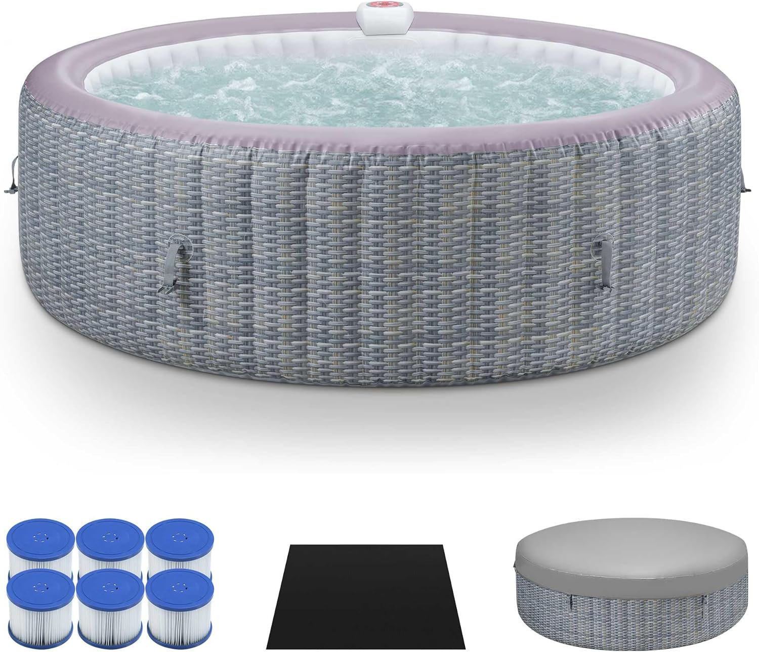 Inflatable Hot Tub for 4-6 People, Portable Bubble Massage Spa with 130 Soothing Jets, Built-in Heater Pump & 6 Filter Cartridges (Round)