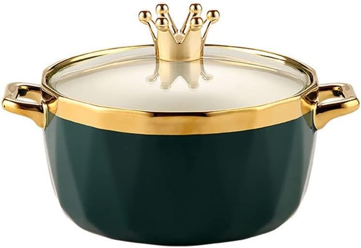 Ceramic Bowl Noodles Pot Anti-scalding Instant Salad Porridge Gold Edge Bento WIth Lid Crown Diamond Cut