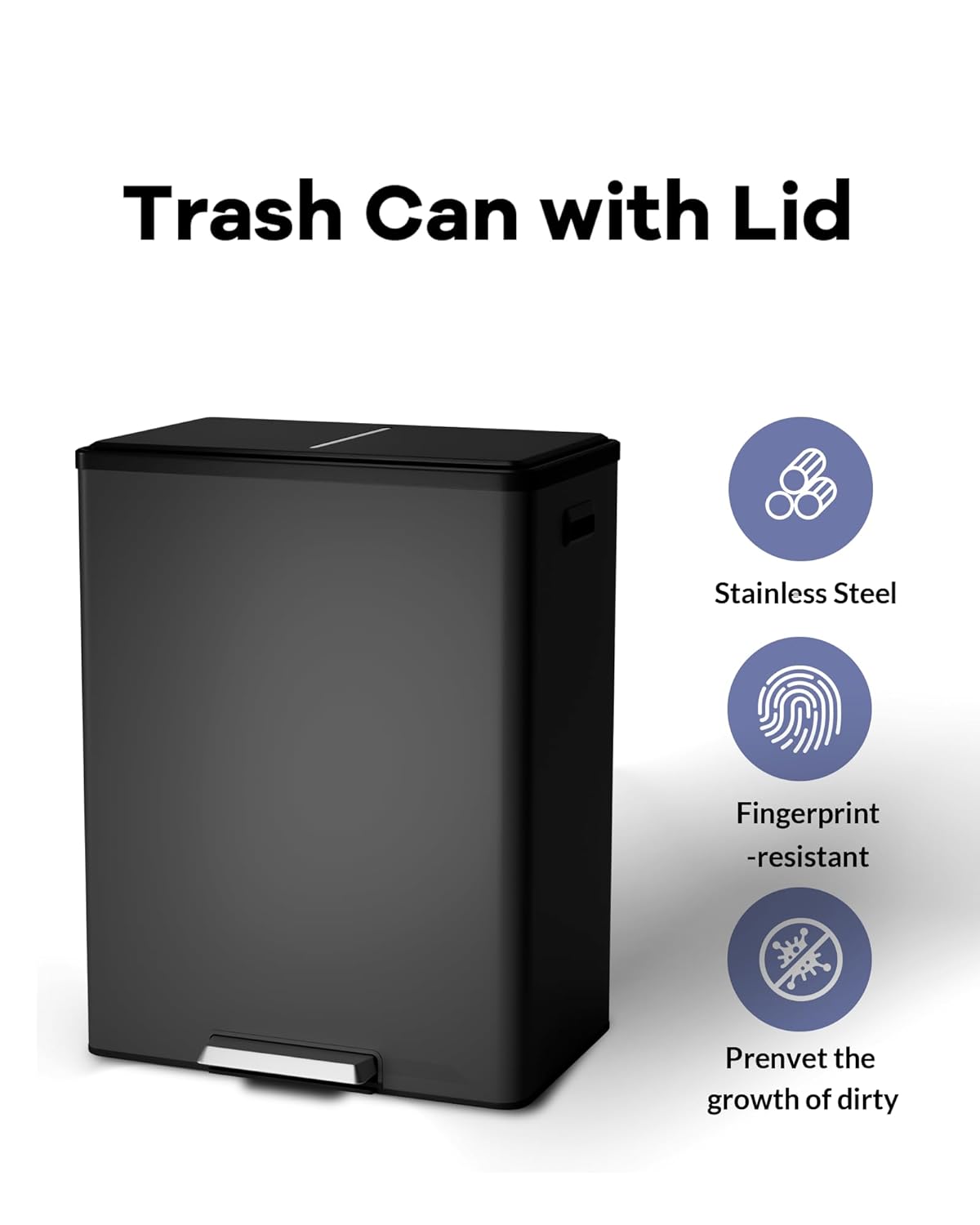 Garvee Dual Trash Can for Recycling and Trash, Stainless Steel Kitchen Trash Can with Lid and Foot Pedal, Double Compartment Garbage Can, with Recycling Bin