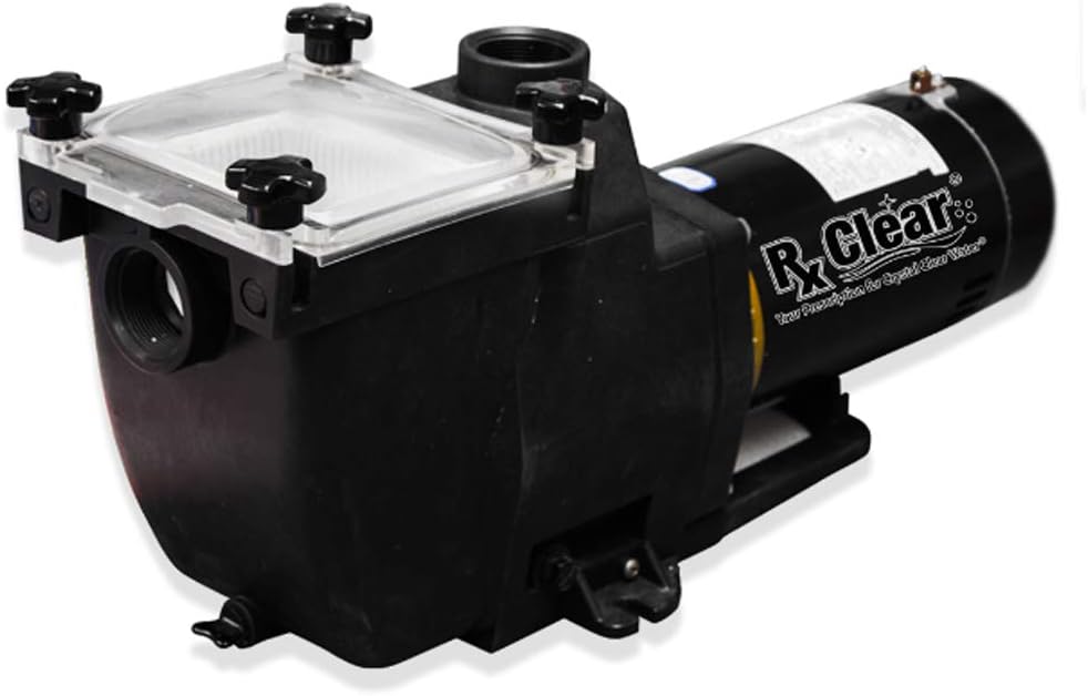 Rx Clear Super Hi-Flow 1-1/2 HP In-Ground Pool Pump | 48 Frame Motor | 115/230 Volts | See-through Strainer Lid | High Efficiency