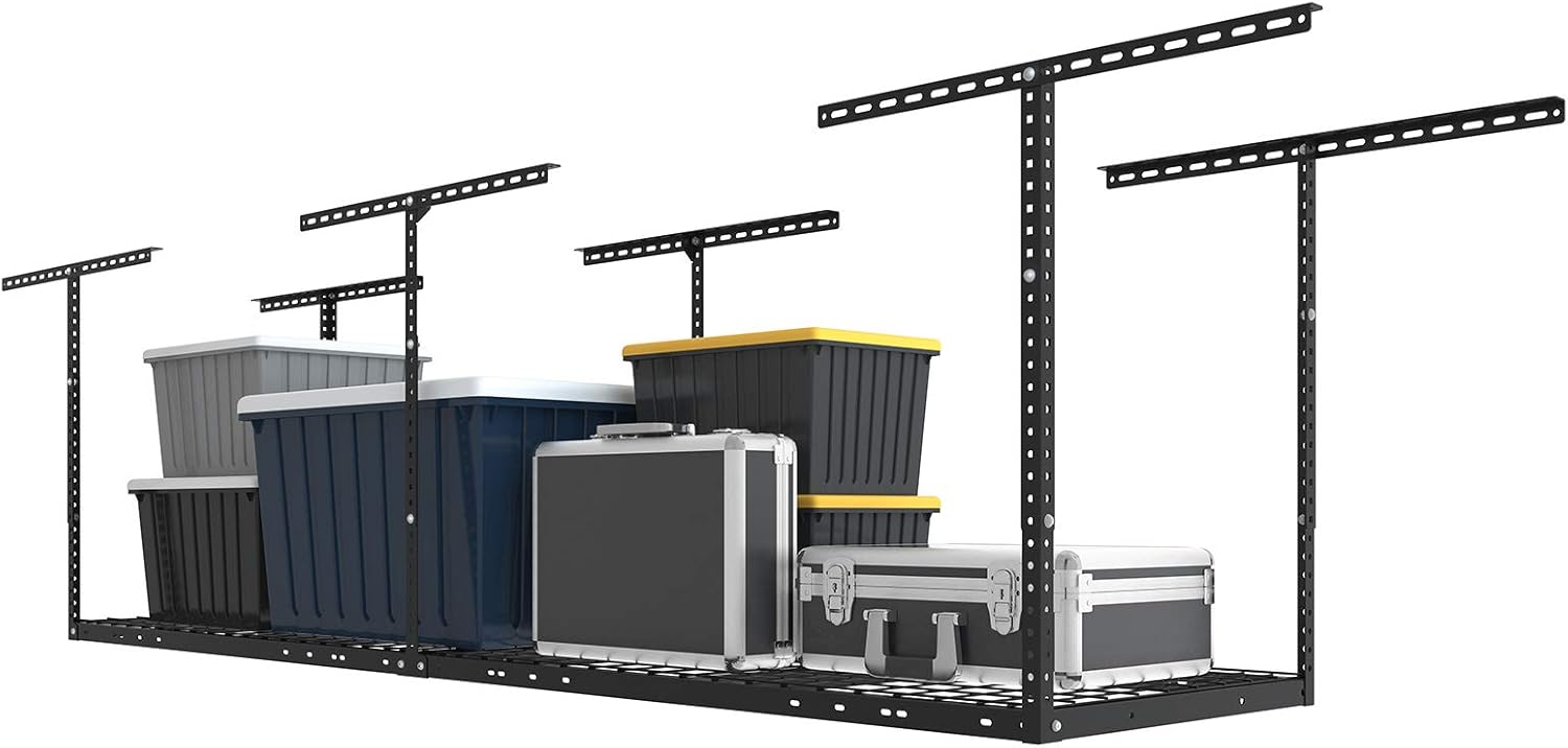 FLEXIMOUNTS 2x8 Garage Storage Rack, Adjustable Overhead Storage Organization System, Heavy Duty Metal Ceiling Rack, 400lbs Weight Capacity, Black