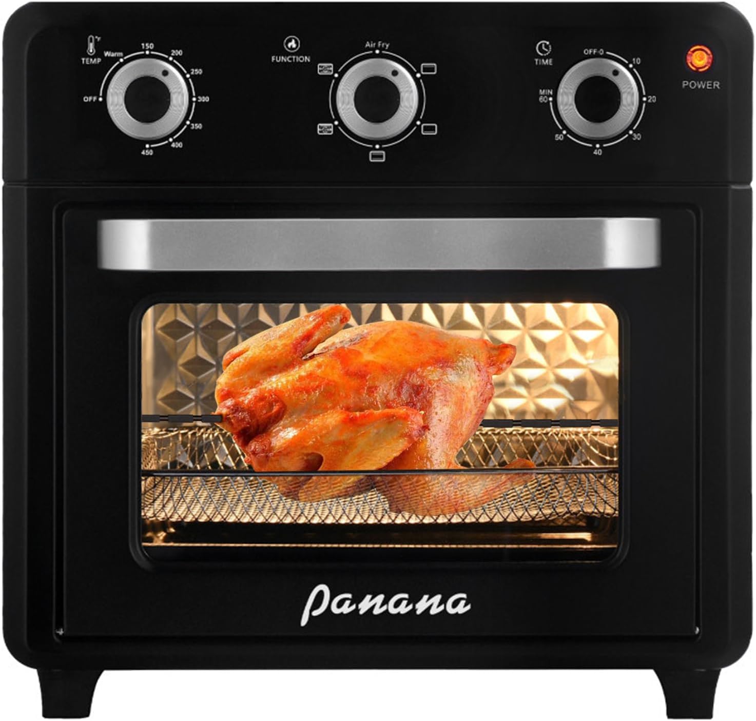 Panana Compact Airfryer Toaster Oven, 1400W 21QT with 6-in-1 Multifunctions and Wide Temperature Range, Air Fryer Oven with 60-Minute Timer/Auto-Off, Stainless Steel Countertop Oven (Black)