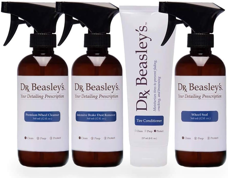 Dr. Beasley's Complete Wheel and Tire Detailing Prescription with Accessories - Cleans and Protects Wheels & Tires, 2-3 Months of Durability
