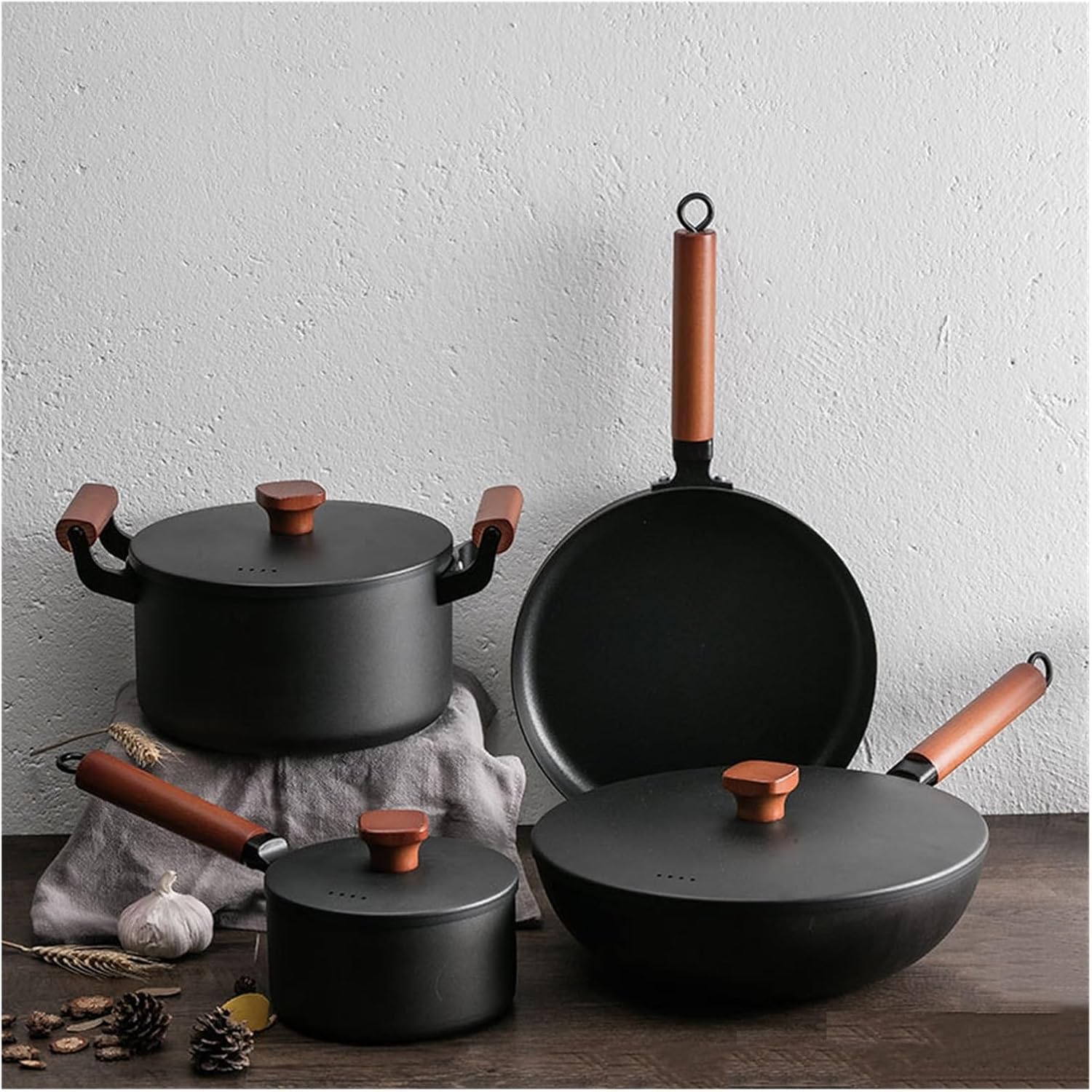 Wok Frying Pan Soup Pot Kitchen Daily Cooking Set 4 Piece