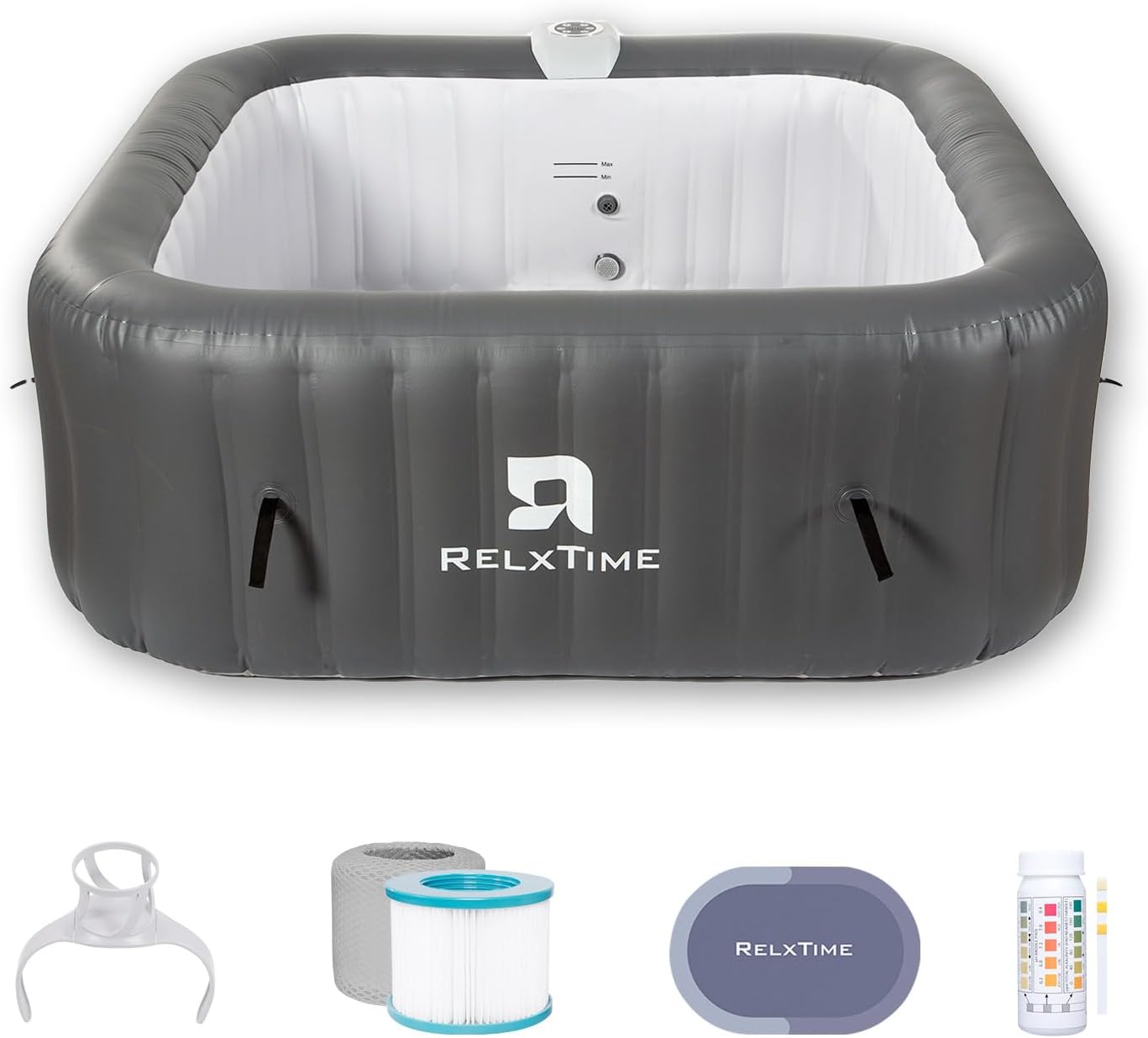 Portable Inflatable Hot Tub 4-6 Person, Blow Up Hottub, 130 Air Jets Outdoor Spa with Built in Heater Pump, Spa for Relaxation, Cup Holder, 2 Filters, Square