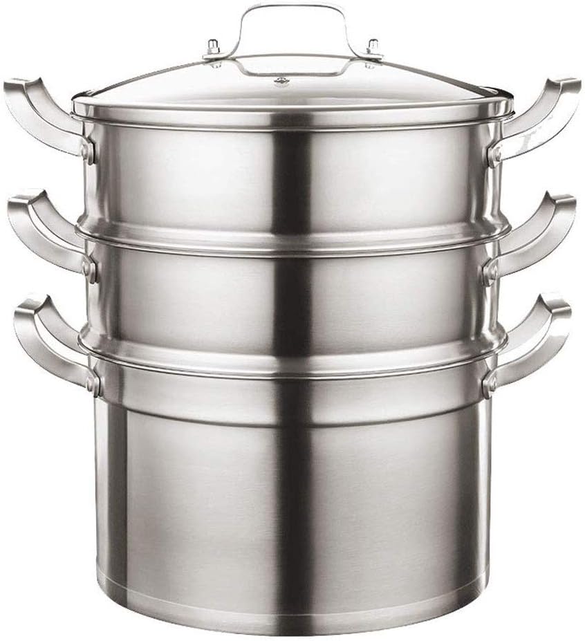 Steamer Set, Large Capacity Induction Cooker with Advanced Structure and Heat-resistant Handle 3-layer Food Steamer Soup Pan(