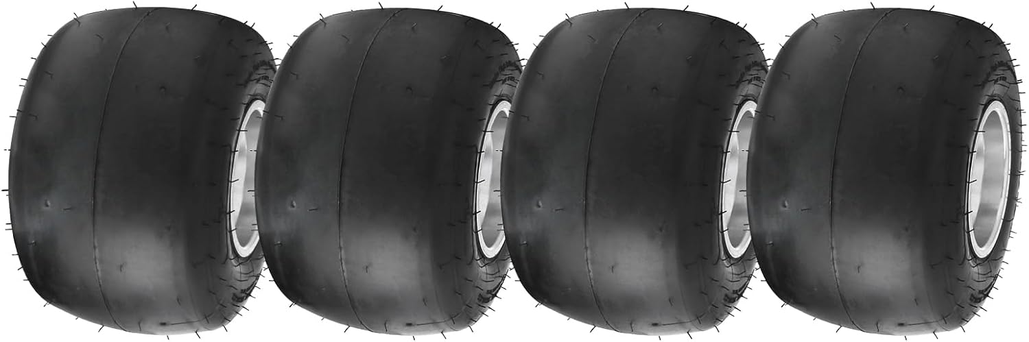 High Performace Go Kart Tire and Rim, 11x7.10-5 Go Cart Rear Wheel and Racer Tire Fit Bolt Pattern 50mm w/ 3 Holes for Go Kart, Drift Trike, Buggy and Racing Cart, Slip Tread, Aluminum Alloy Rim