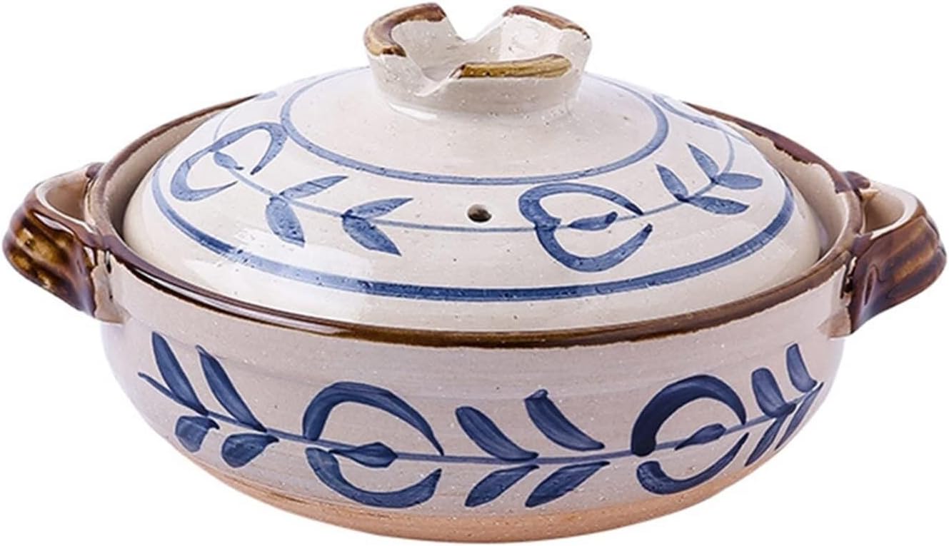 Hand-Painted Blue Clay Casserole Pot, Non-Stick Stock Pot, Warm Cooking Pot, Perfect Kitchen Appliance Gift Idea