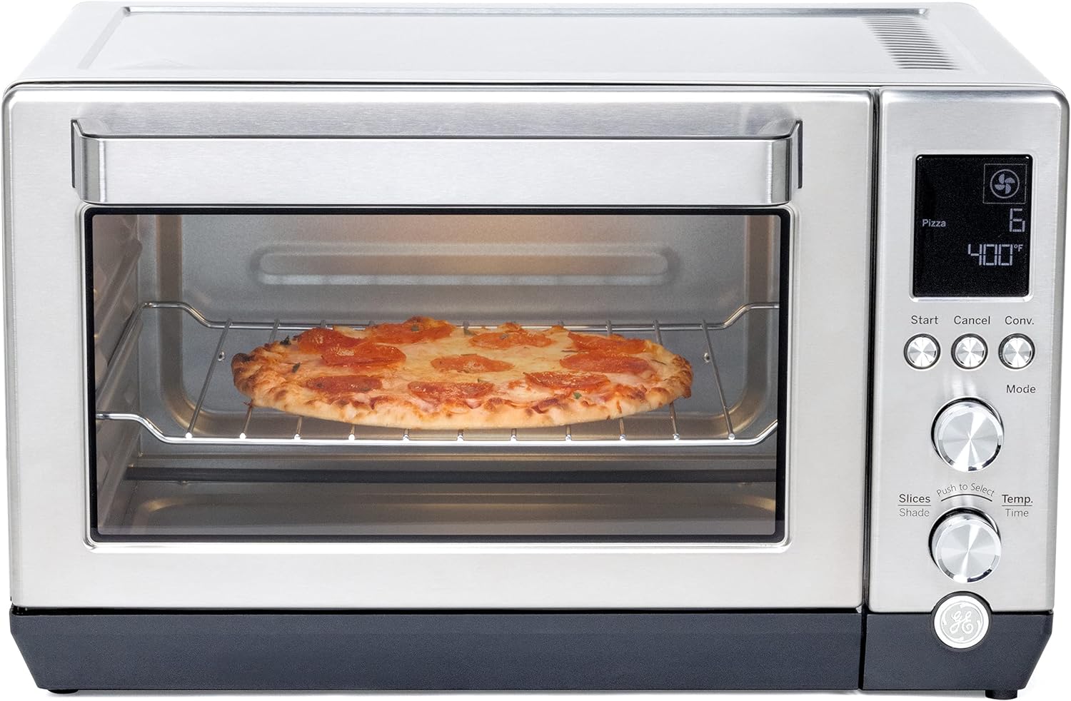 GE Convection Toaster Oven | Quartz Heating Technology | Large Capacity Toaster Oven Complete With 7 Cook Modes & Oven Accessories | Countertop Kitchen Essentials | 1500 Watts | Stainless Steel