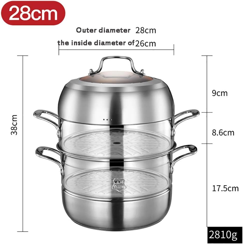 Steamer Soup Pot 3-Layer Household with Steamer Thickened Suitable for Stove Induction Cooker Suitable for 4-8 People/32Cm (34cm