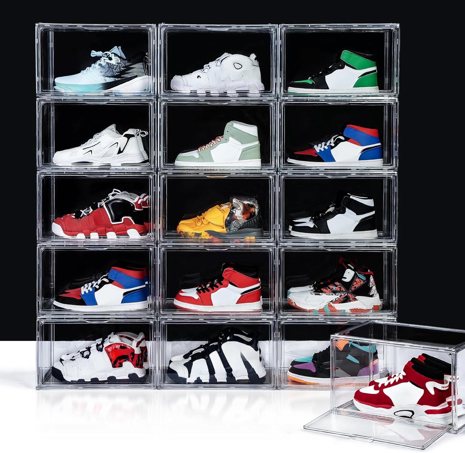 12 Pack Shoe Boxes, Acrylic Clear Shoe Boxes,360°Clear Plastic Stackable Shoe Display Box, Larger Shoe Storage Boxes, Shoe Containers, fit up to Us size 14