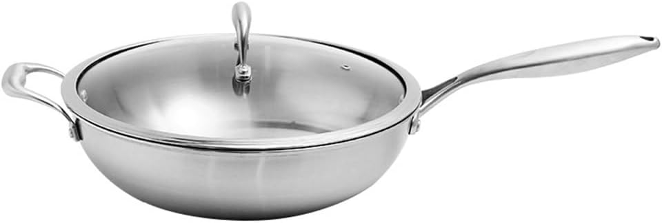 304 Stainless Steel Flat Bottom Wok Household Less Lampblack Non-stick Pan Cooker