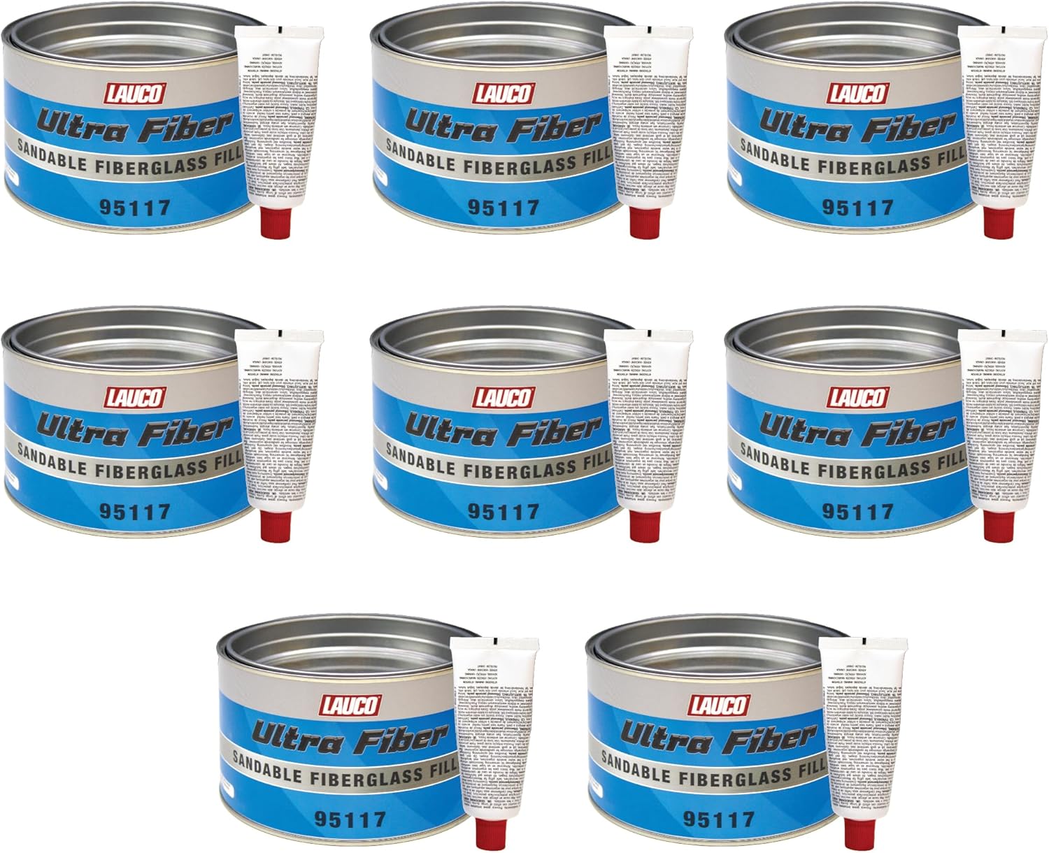 LAUCO Ultra Fiber Sandable Fiberglass Filler - Pack of 8 - Bridges Holes, Water Resistant, Lightweight - Ideal for Fiberglass, Steel, Plastics, Base Color of Yellow-Green, 8 Quart + 8 Hardener