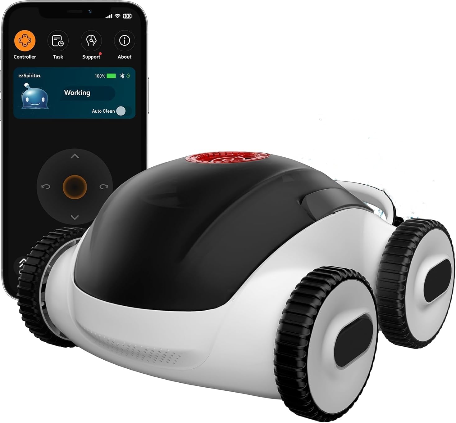 Robotic Cordless Pool Cleaner, Automatic Pool Robot Vacuum with App, Lasts up to 240 Mins, Ultra-fine Dual Filter Ideal for Above/In-Ground Pool up to 1,076 Sq.ft