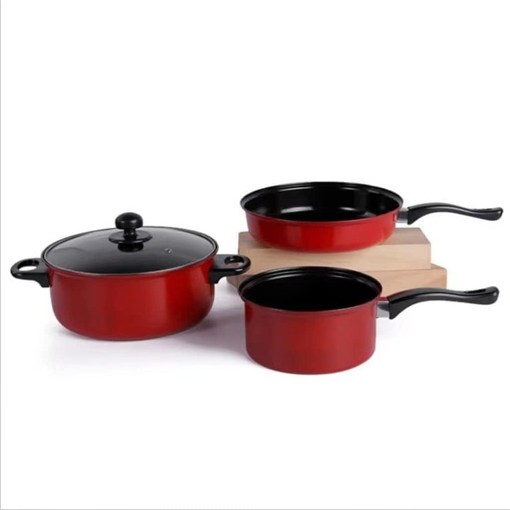 3 Piece Nonstick Cookware Set Includes Milk Pot Stock Pot Frying Pan With 1 Glass Lid