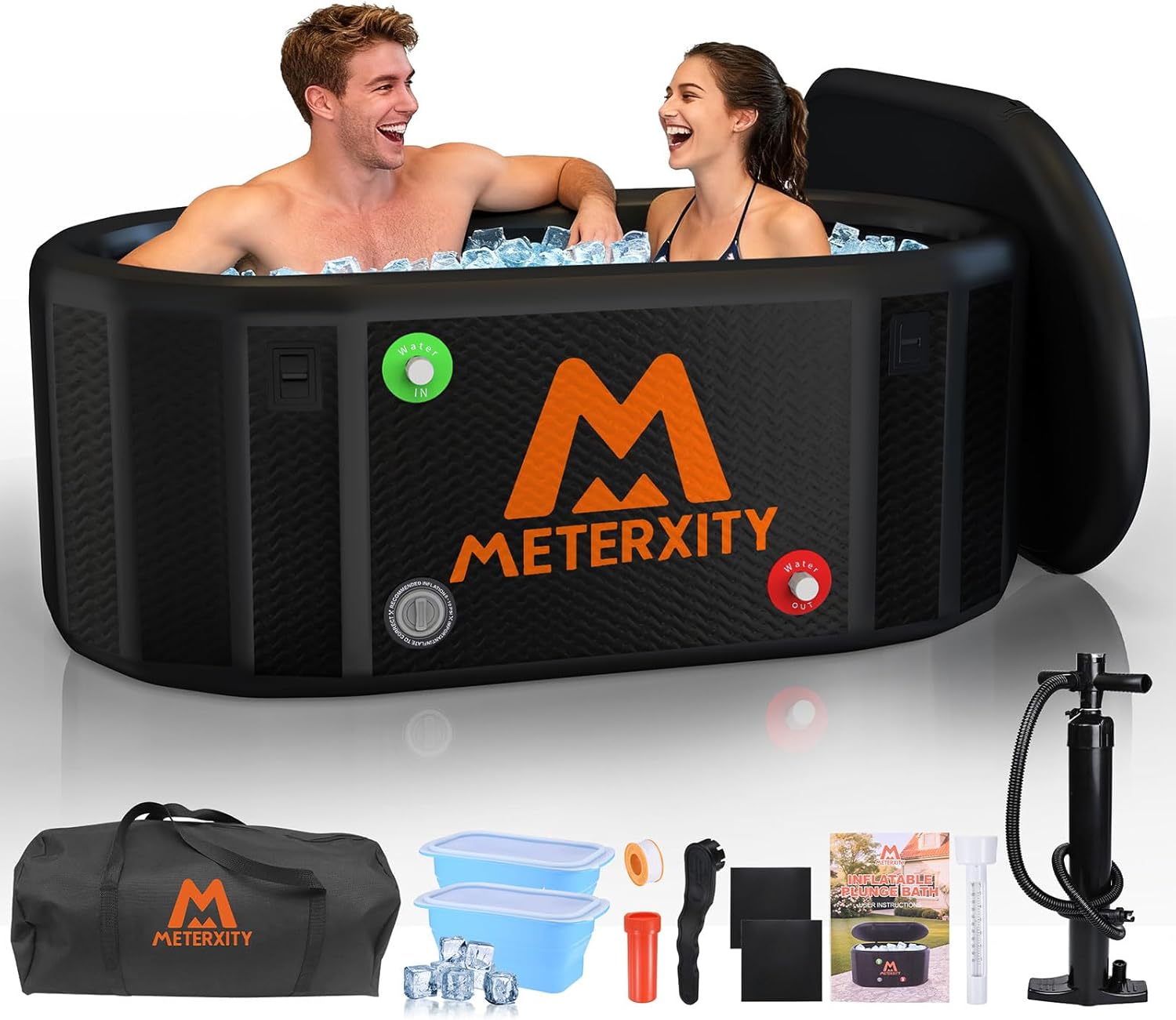 XL Ice Bath Tub, Portable Oval Ice Plunge Tub, Water Chiller Compatibility, Inflatable Cold Tub with Lid, Thermometer, Dual-Action Pump, for Athletes/Recovery/Outdoor/Indoor