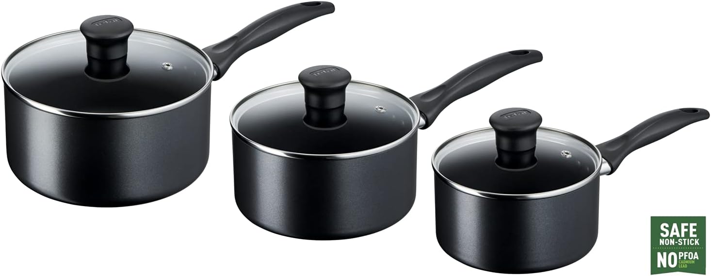 Tefal Cookware Set, Saucepans, Induction, Black, 3 Pc Set