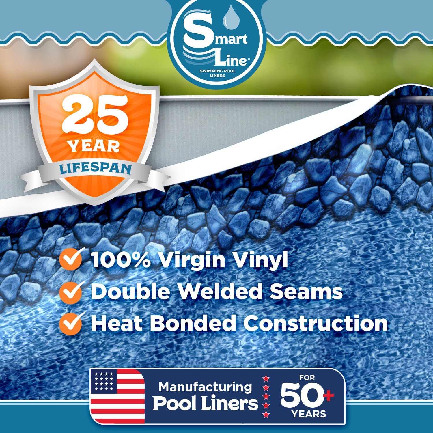 SmartLine 12 ft x 24 ft Oval Swimming Pool Liner | Boulder Swirl | Overlap Style | 48-52 Inch Wall Height | 25 Gauge Vinyl | for Steel Sided Above Ground Pools | Gasket Kit Included
