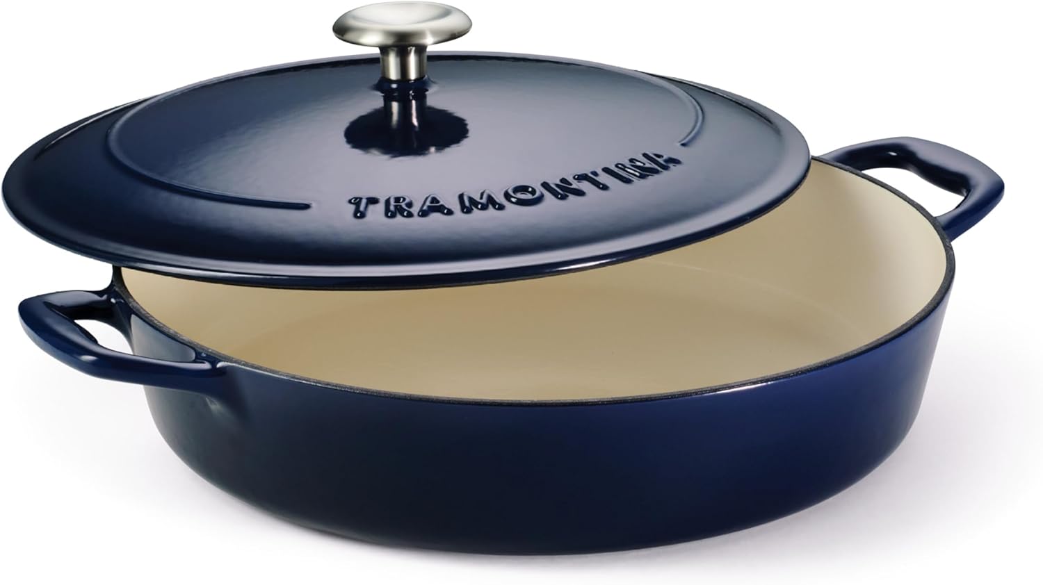 Tramontina Bestow Enameled Cast Iron Dutch Oven Pot with Lid, Round 5.5-quart, Matte Black with Gold Knob