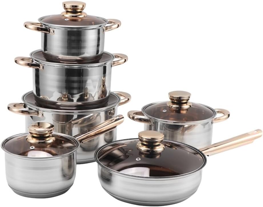 Stainless Steel 12 Piece Pot Set, Milk Pan, Frying, Bottom Soup