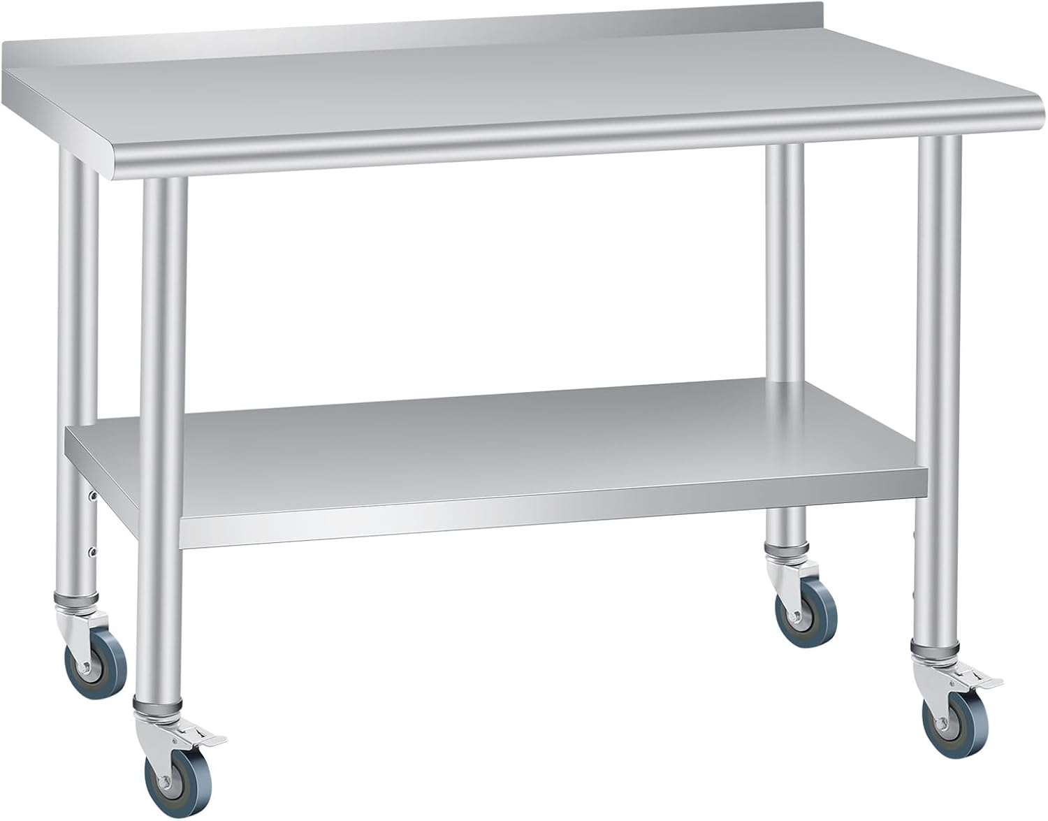 Stainless Steel Prep Table, 48 x 24 in, with Backsplash, Adjustable Undershelf, Commercial Heavy Duty Table with Adjustable Under Shelf for Outdoor Use,Restaurants,Hotels,Works