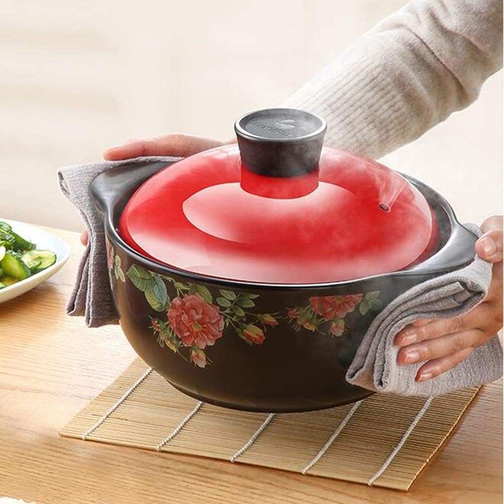 Ceramic Casserole with Lid, Printed Covered Stockpots Dish Delicious Slow Cooker Heat-Resistant Stew Non-Stick Soup Pot Clay Pot(Size:1.6L)