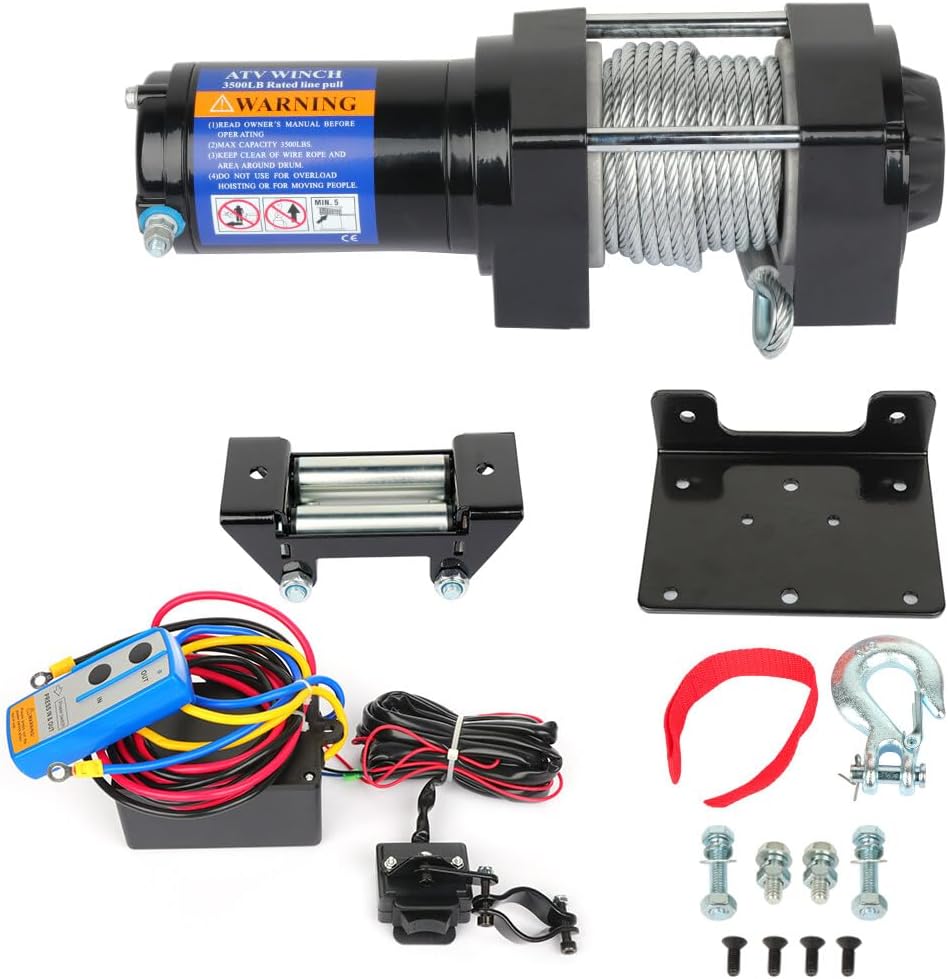 CCIYU Durable 3500LBS 12V Electric Winch 5.3mm*10m Steel Cable Rope ATV UTV Off Road